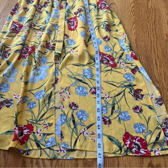 Maison Jules Women's Size Medium Dress V neck button down yellow floral - Picture 4 of 7